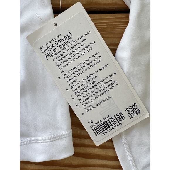 NWT Lululemon Nulu Define Cropped Jacket Size 14 Women’s White - Picture 6 of 9
